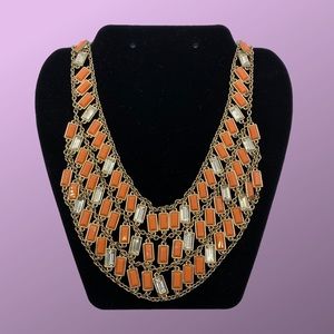 Banana Republic Orange & Gold Mesh Bib Statement Necklace
